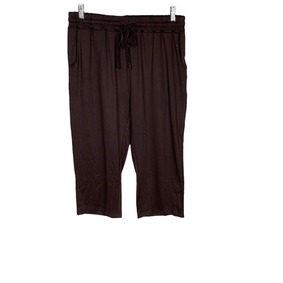 💰Tarse Silky Chocolate Brown Loose Yoga  Lounge  Flowy Cropped Pants - Size L - Picture 2 of 10